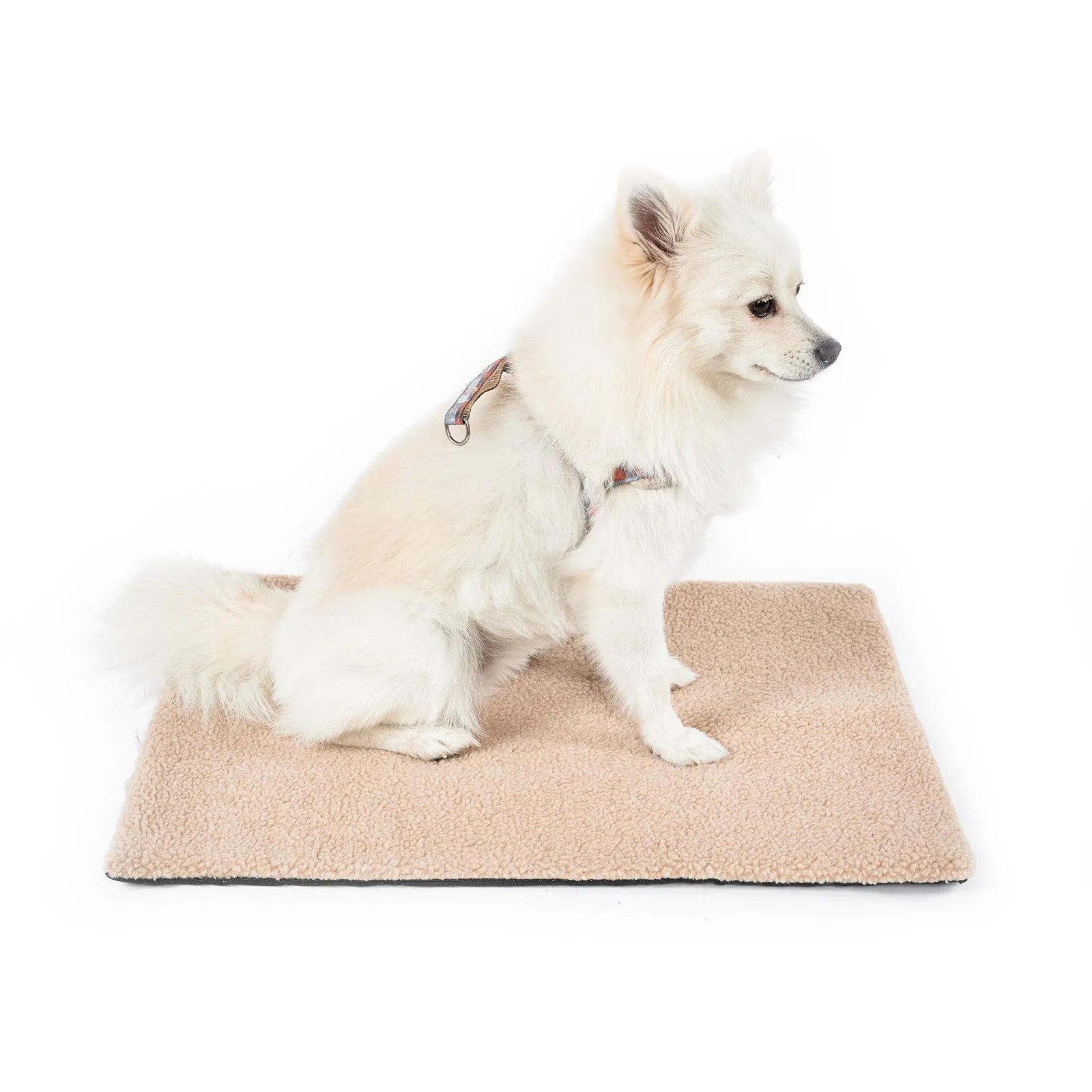 Grey self-heating plush pet bed blanket for cats on wooden floor