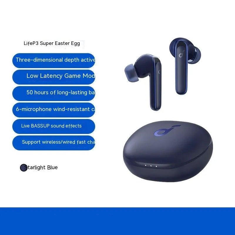 Creative wireless Bluetooth headset speaker in egg blue with ear hook design and charging compartment