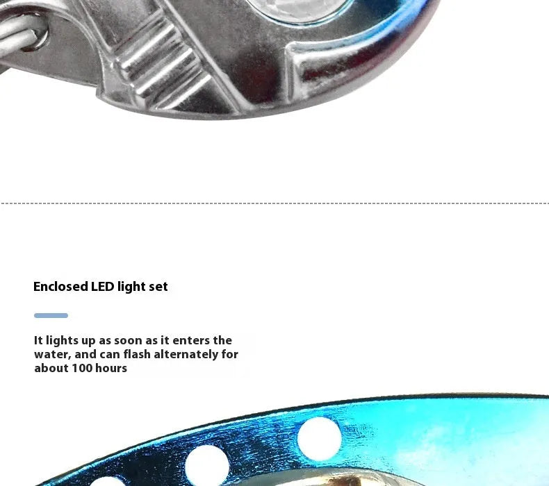 Metal Vib electronic fishing lure with luminous body in blue and red colour options