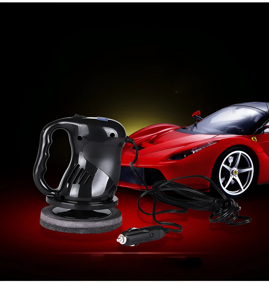 Car polishing machine in ABS body with red housing, corded with cigarette lighter plug