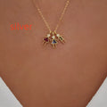 Gilded copper zodiac pendant necklace with inlaid zircon stones for boys, girls, and ladies
