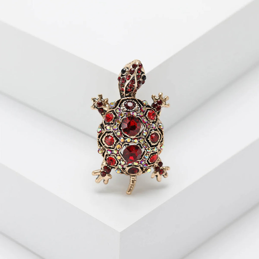Retro rhinestone turtle brooch in alloy with blue, green and red colour options