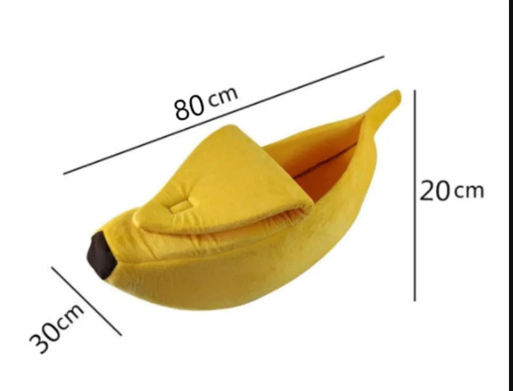 Banana shape pet house dog bed in yellow super soft short plush fabric with thick sponge cushioning