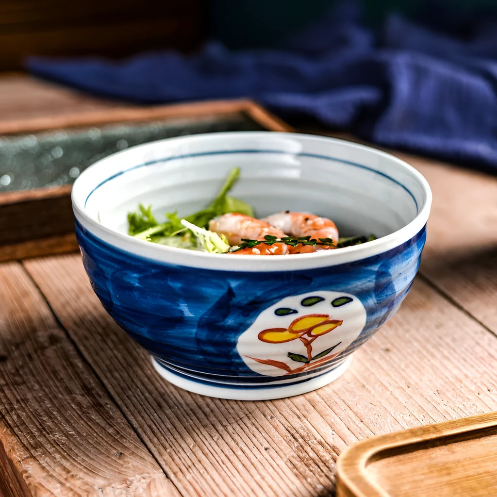 Ceramic hand-painted underglaze colour noodle bowl round 6 inch Japanese style retro soup bowl