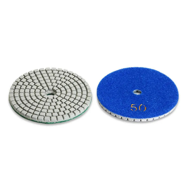 Set of 10 emery stone polishing pads with 80mm diameter and grits from 50 to 3000 mesh.