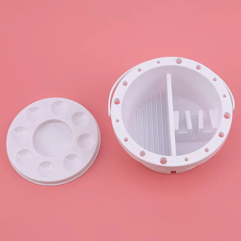 White plastic art brush holder with 16.5 cm diameter for painting supplies