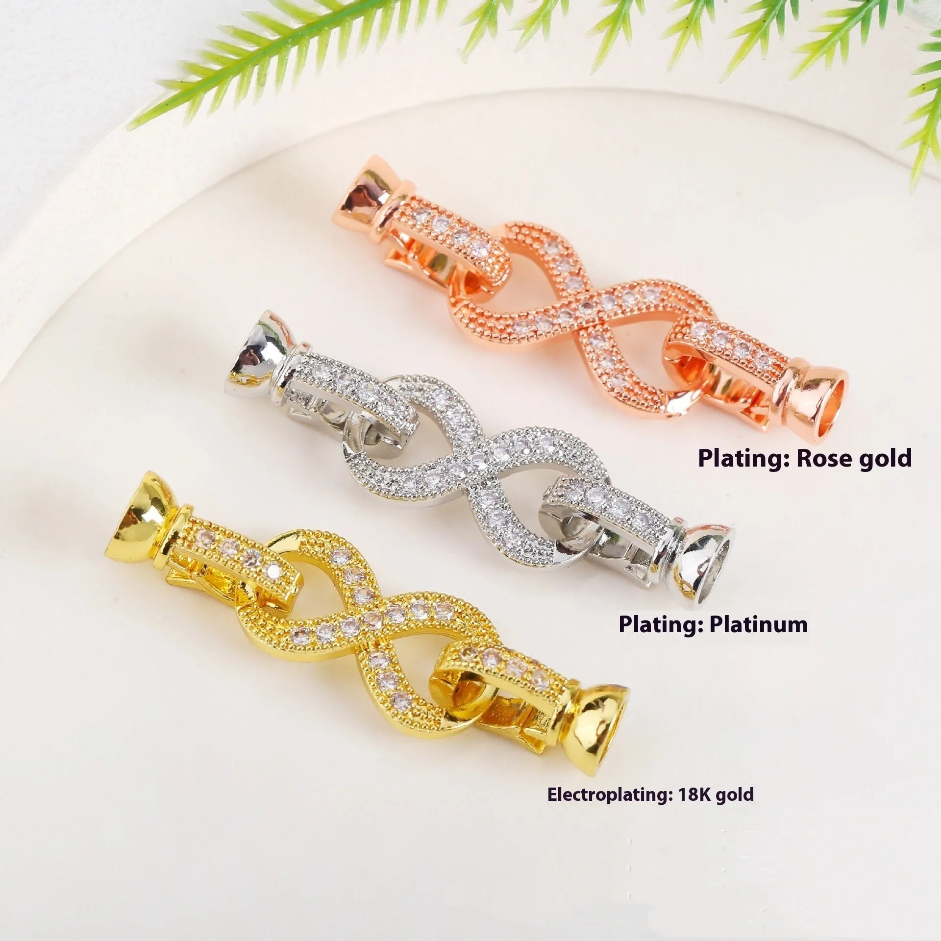 Small gold colour pearl necklace buckle with electroplated finish for jewellery making
