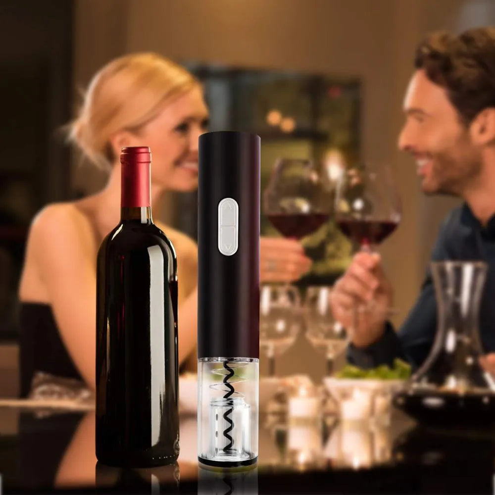 Automatic electric wine bottle opener with foil cutter in black, red, or white colours