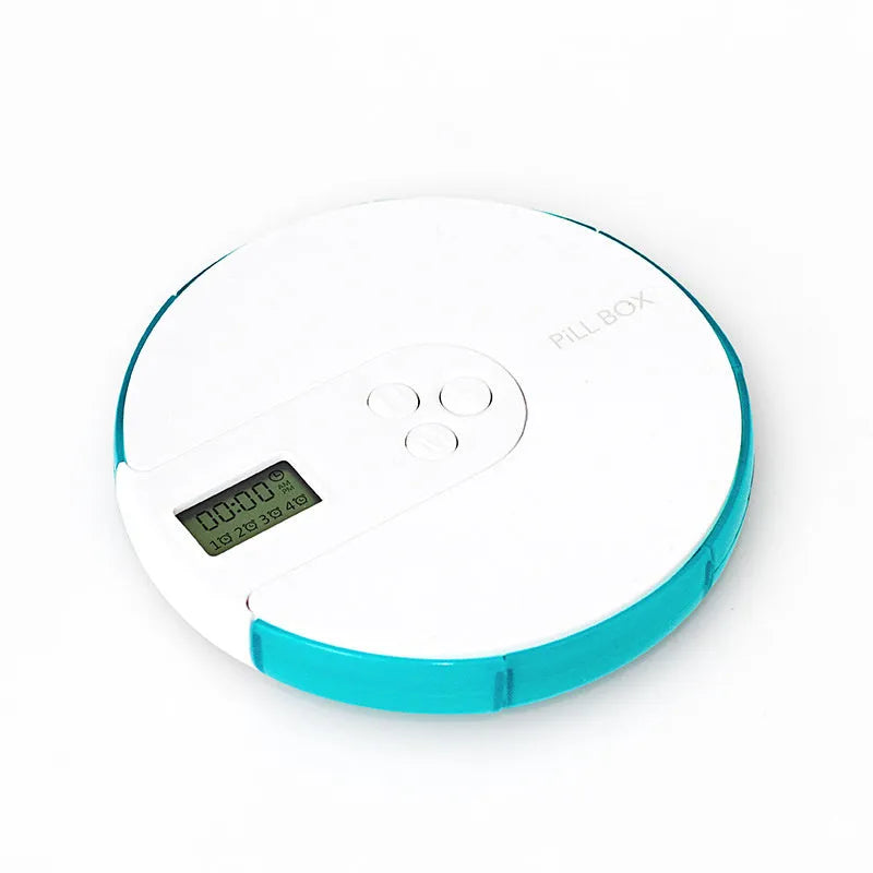 7-compartment alarm clock pill dispenser, 11 x 11 x 2.0 cm, with 24-hour reminder