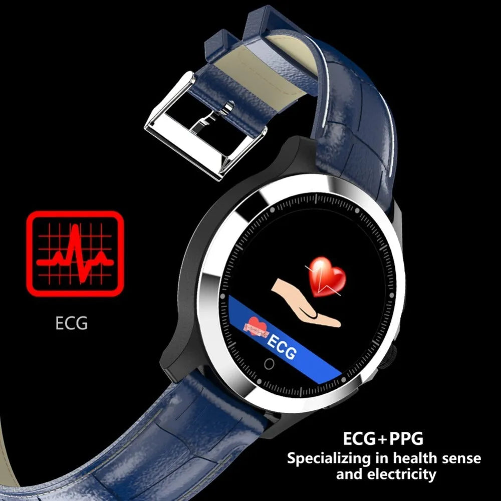 Stainless steel ECG smart bracelet with round colour screen and TPU strap