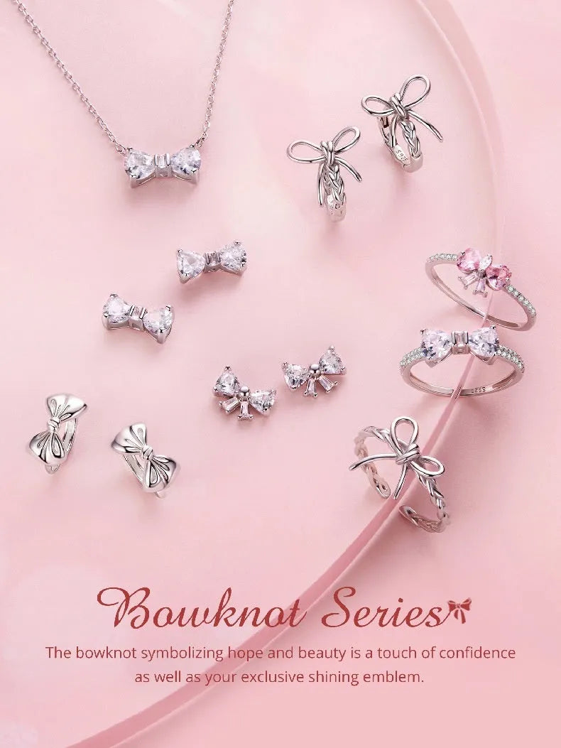 925 silver bow earrings in fairy style, colour BSE1196, electroplated silver finish