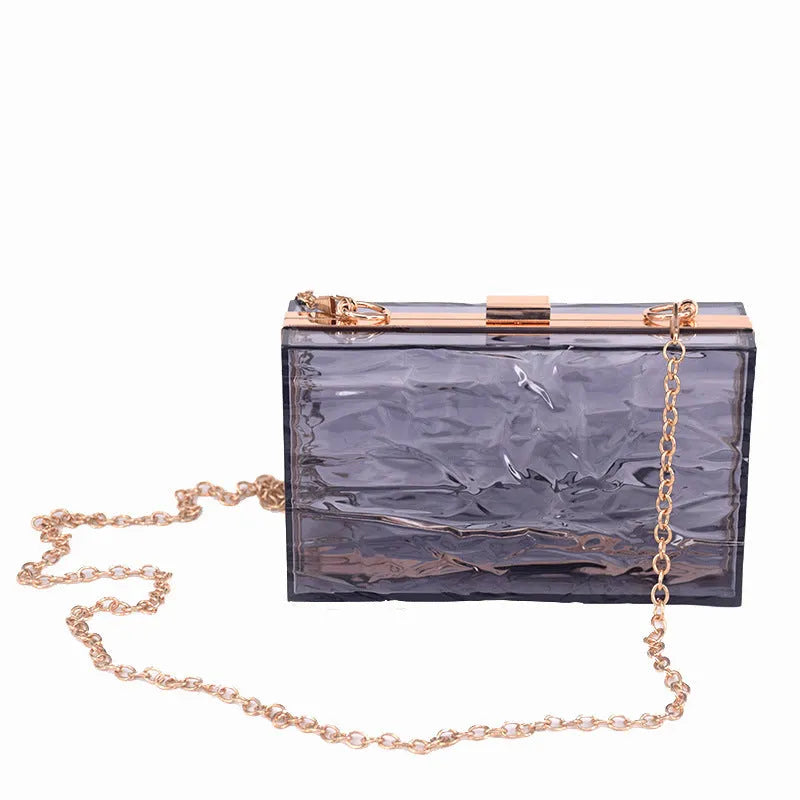New Transparent Fashion Acrylic Bag For Women Hard Clear Acrylic Handbag 18x11x5cm Shoulder Bag With European Chain Resin Necklace In Transparent Blue Green Gray Purple Orange Red Tea Colours