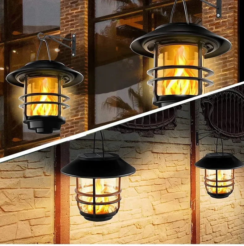 New solar LED outdoor glass wall lamp with flame or warm light option, IP65 rated