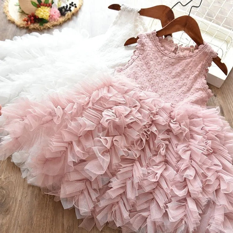 Children's white hollow lace long-sleeved princess dress cotton blend for autumn and winter