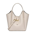 Genuine leather women's hand held retro bucket bag in beige with top handle