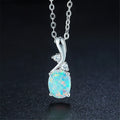 Water drop shaped opal pendant necklace with adjustable O-shaped alloy chain in rose gold or white