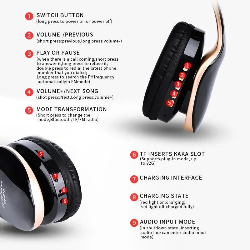 HobbyLane Bluetooth wireless headset in black, red, or white colour with over-ear cups
