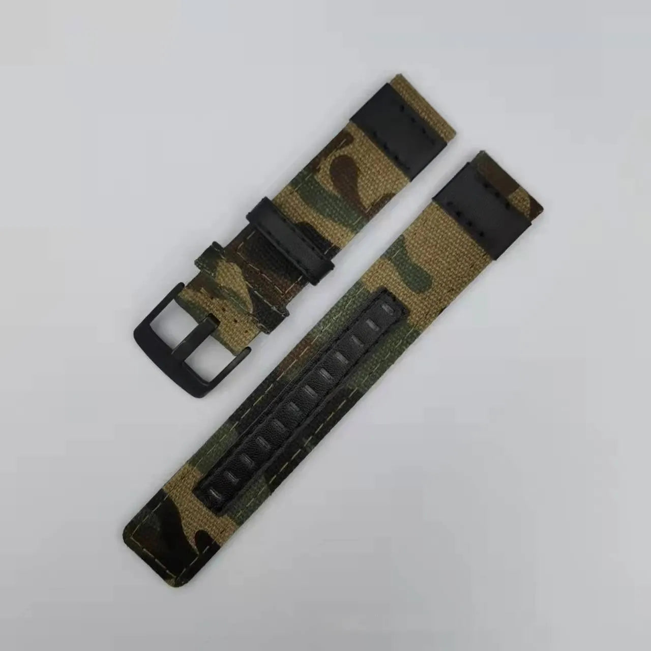 Oxford cloth canvas watch strap shown in Army Green colour, demonstrating its textured fabric and buckle.