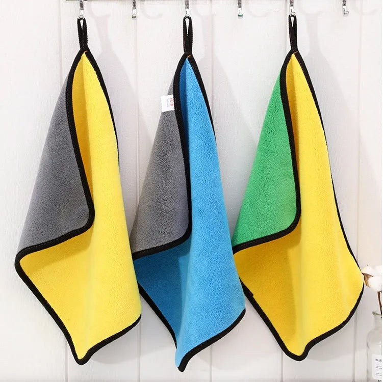 Two-colour double-sided microfibre car wash towel 30x30cm with silk banded edges