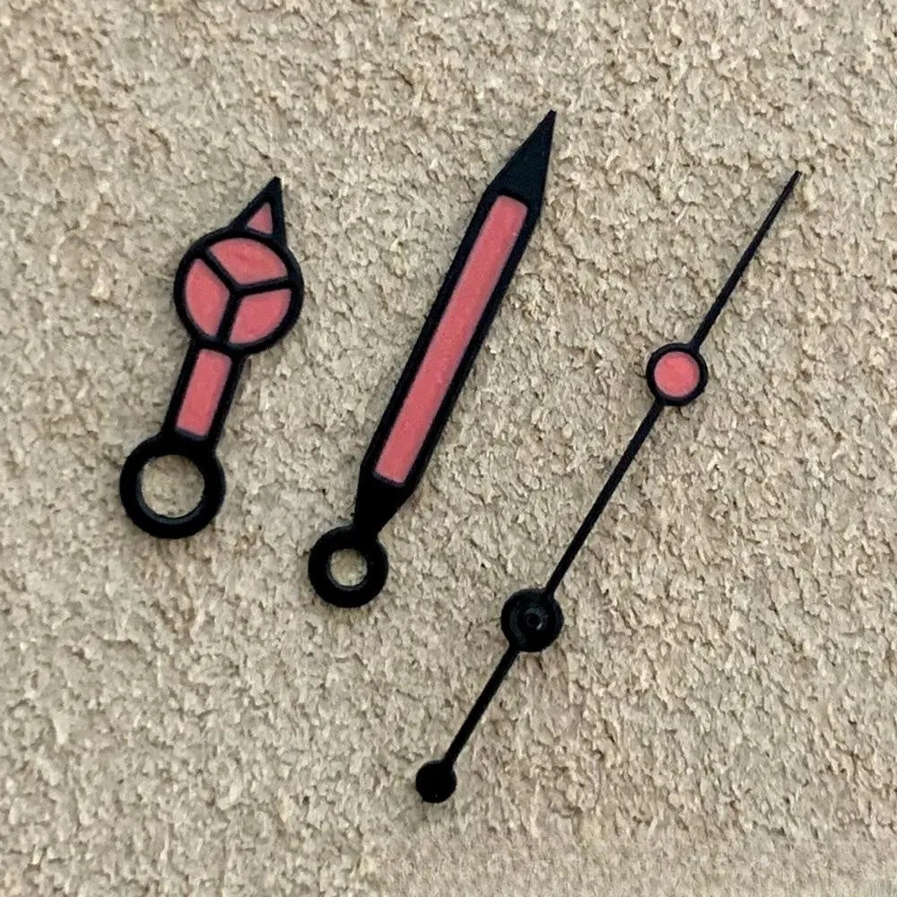 Luminous watch hands set for NH35 NH36 4R 7S movements, black edge green, 7.5mm 12mm 12.5mm, 3pcs