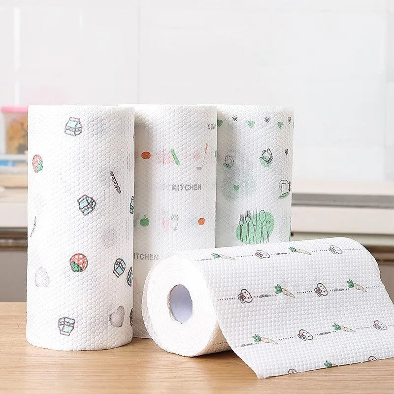 Disposable non-woven rag roll with 23x25cm wood pulp and PP sheets, 50 per roll, in Fawn colour