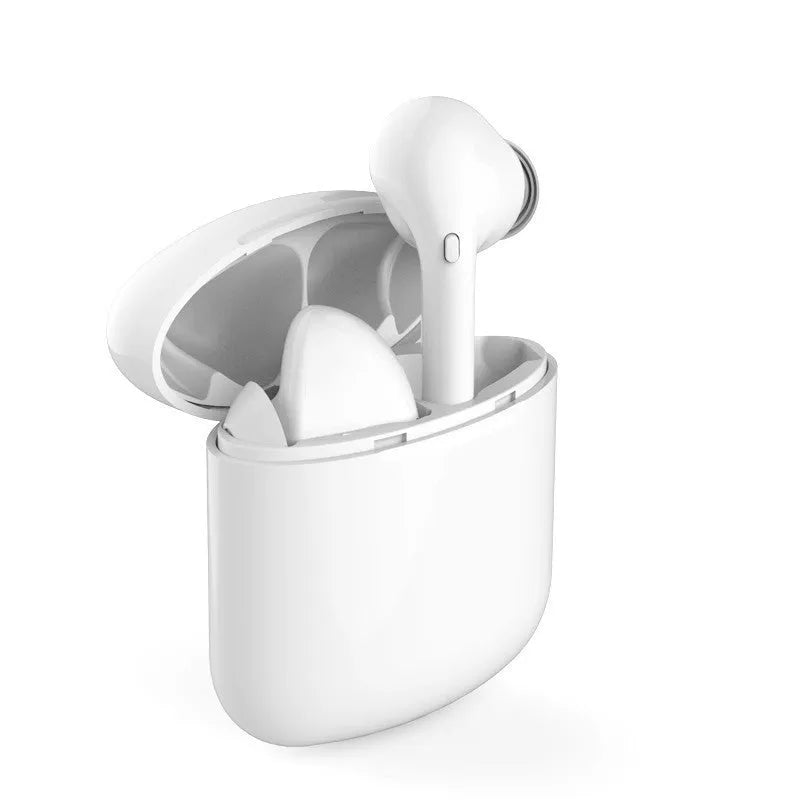 Black and white wireless magnetic sports in-ear headphones with a neckband and charging case.