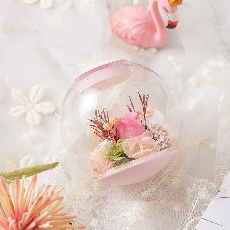 Pink preserved rose ornament with Bluetooth audio base in gift box for birthday and Valentine's Day presents