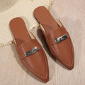 Light brown women's pointed-toe casual semi-slippers with a low heel and rubber sole.