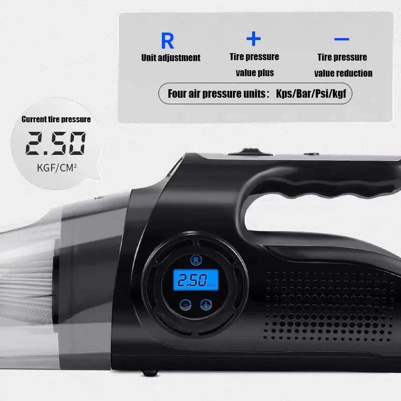 Cordless rechargeable wet dry vacuum cleaner with attachments on a hard floor