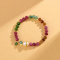 Tourmaline geometric bracelet with 6.5mm natural chalcedony beads