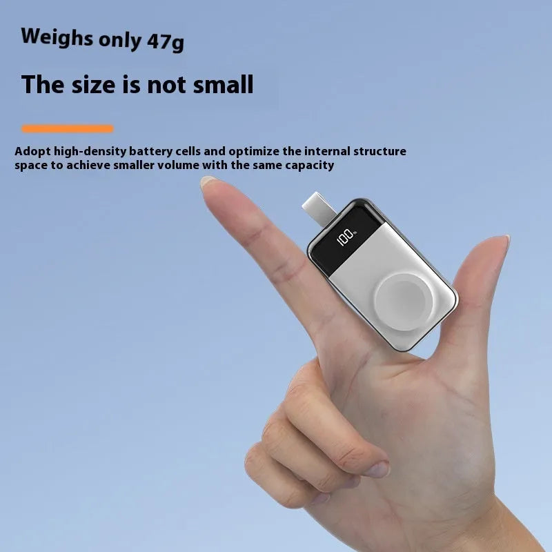 Mini portable magnetic wireless power bank with digital display, 2000mAh, 75 x 43 x 16mm plastic shell, Silver