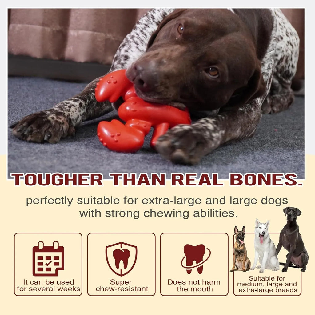 Red nylon chew toy for large dogs measuring 170mm long with dimensions for aggressive chewers