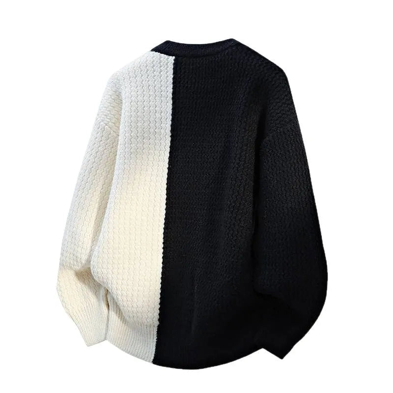 Men's loose round neck polyester sweater pullover in coffee, gray, black, or red, thickened thermal bottoming shirt, sizes M to 4XL.