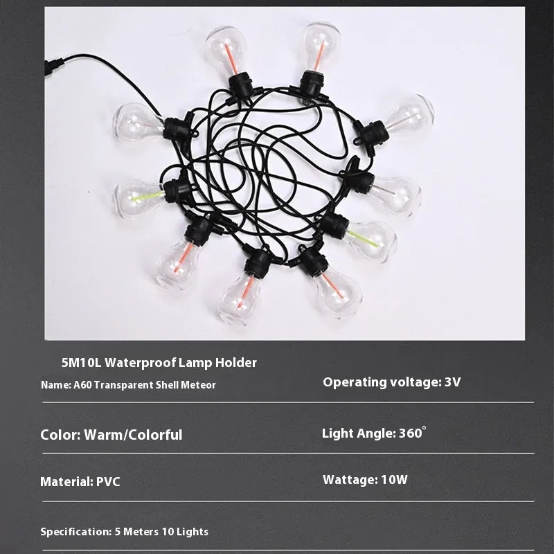 Waterproof outdoor string lights with 10 A60 bulbs on 5 metre cable for wedding and party decoration