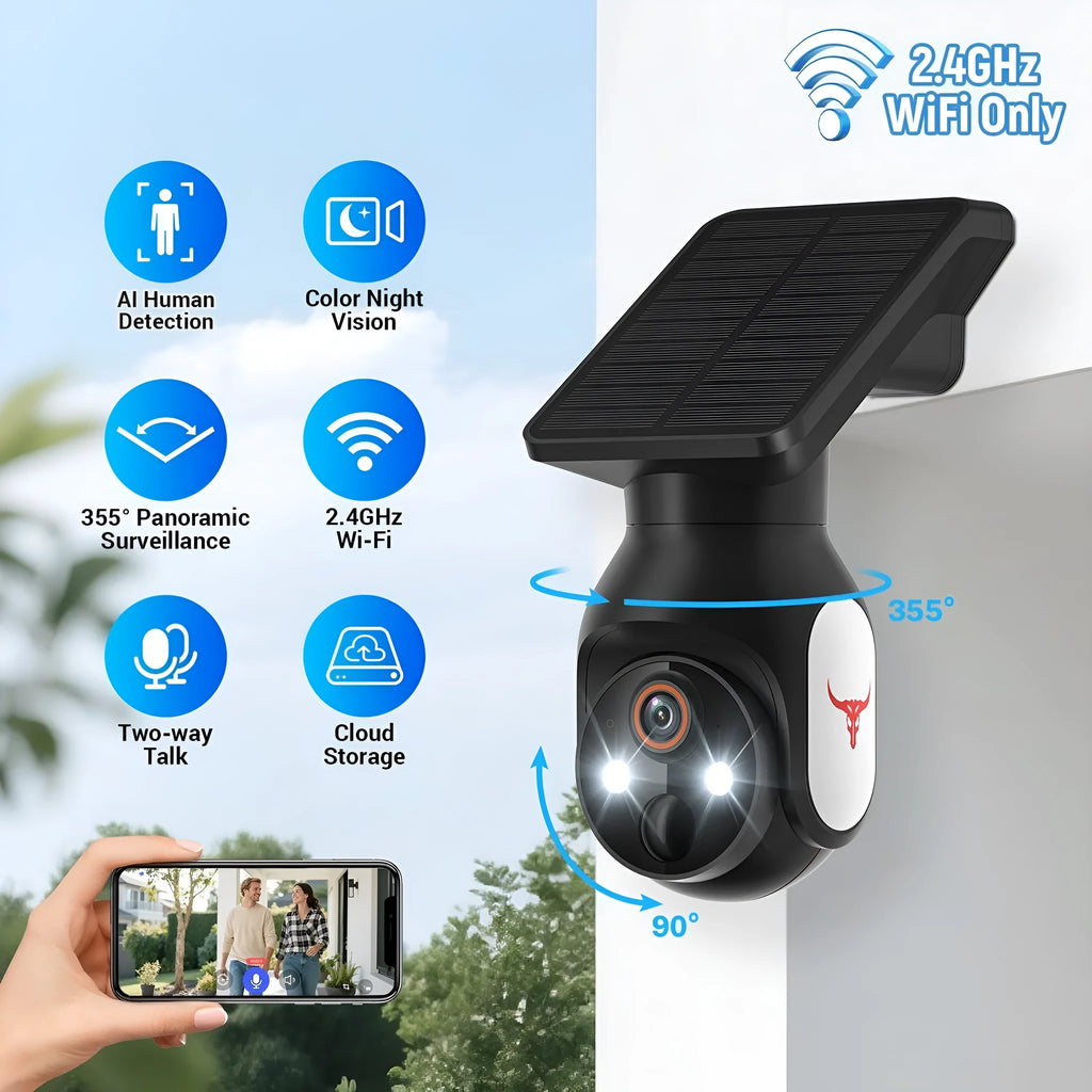 Wireless solar battery dome camera 1080p ABS plastic black outdoor home security