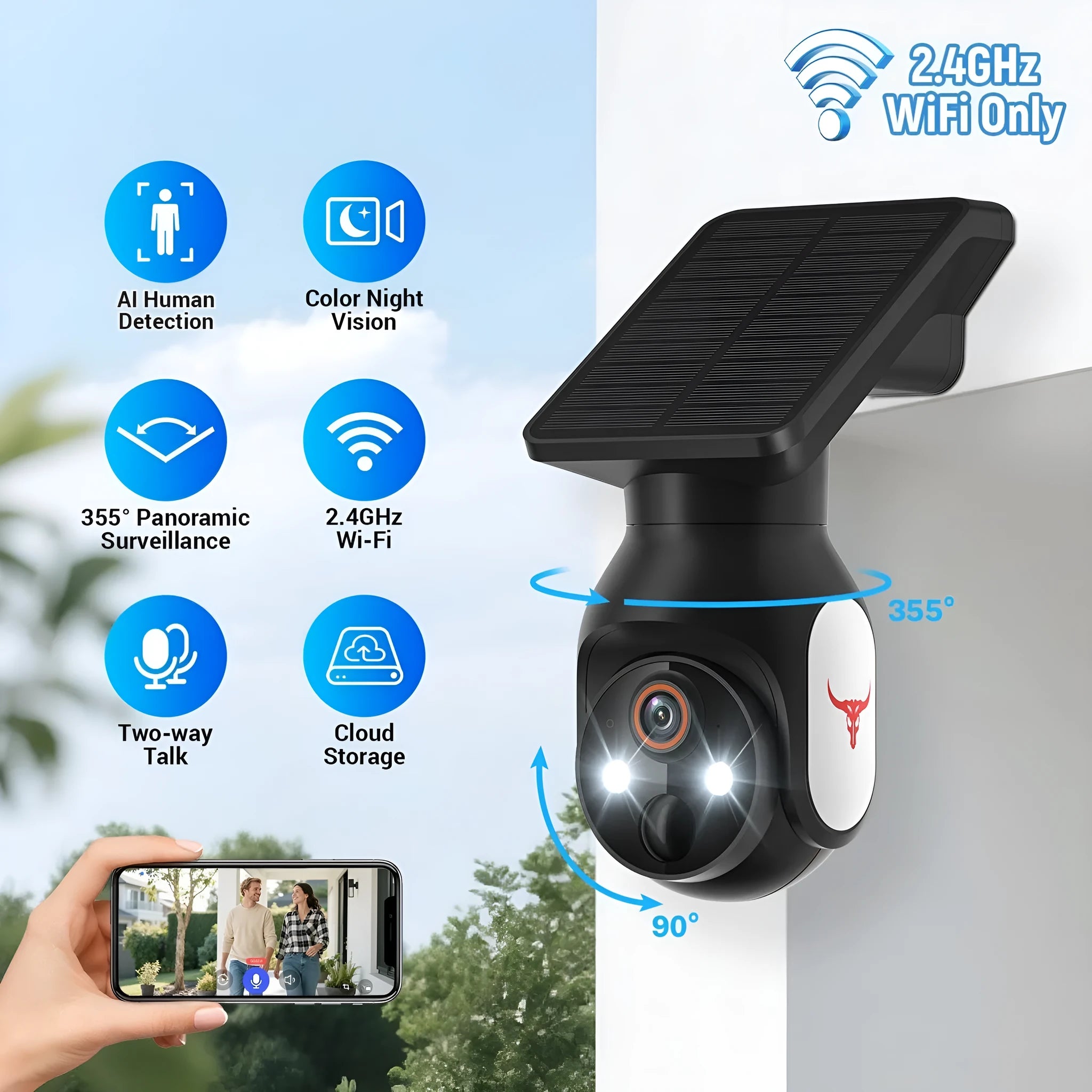 Wireless solar battery dome camera 1080p ABS plastic black outdoor home security