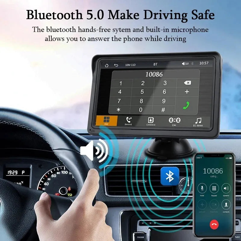 7-inch car multimedia display screen with wireless CarPlay and Bluetooth 5.0 connectivity for vehicle installation
