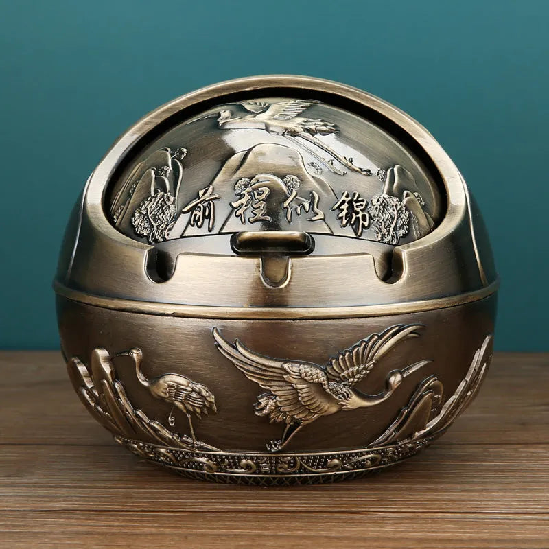 Creative bronze and red copper alloy ashtray with smoke extinguishing slot in various decorative styles.