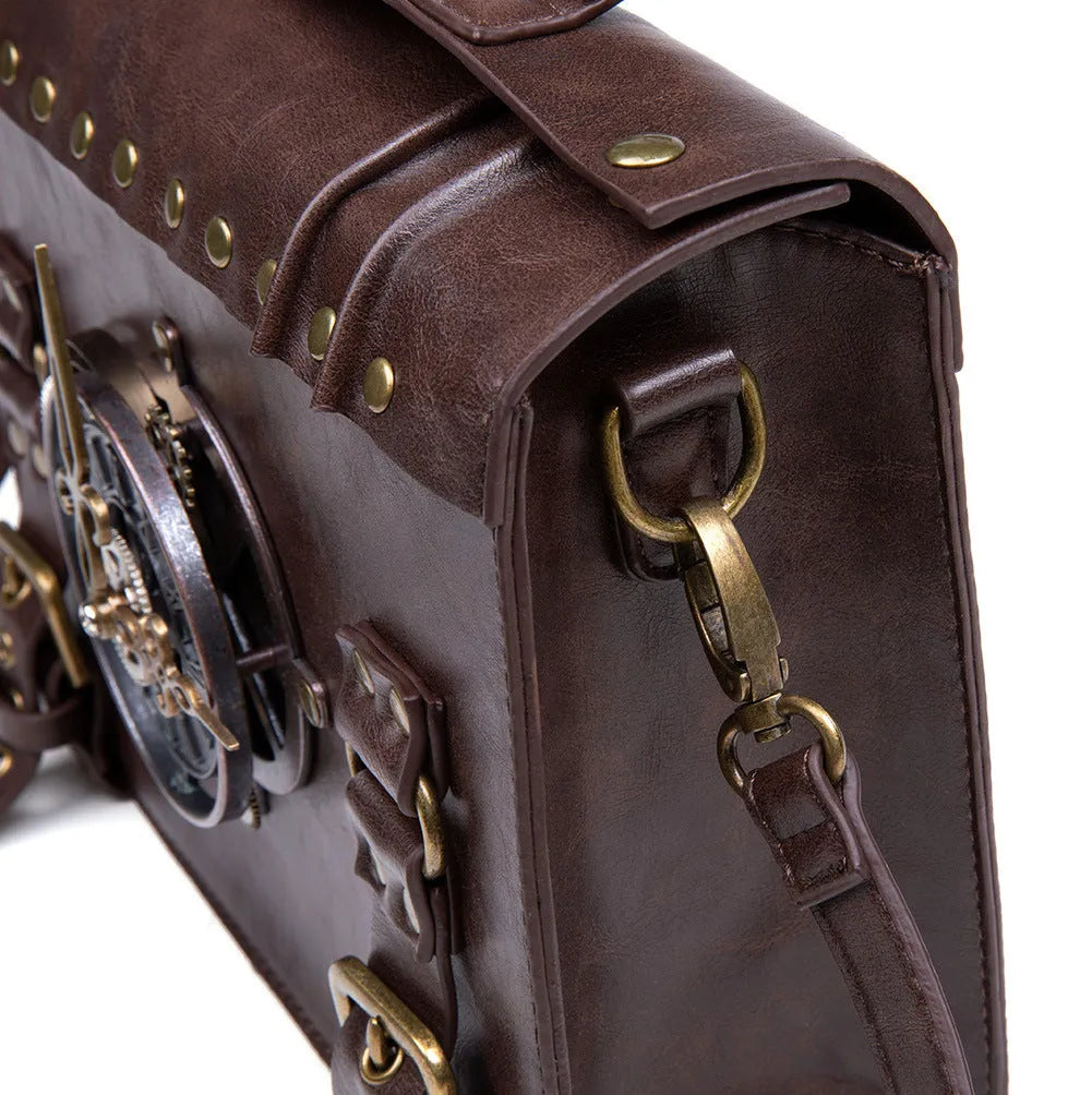 Bronze steampunk industrial retro shoulder bag with pillow construction