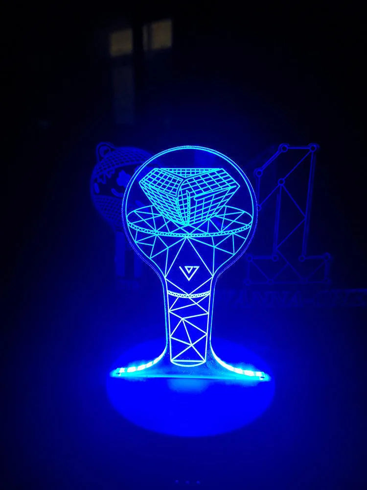 Clear acrylic display stand for a BTS light 101 tower gem collectible model.