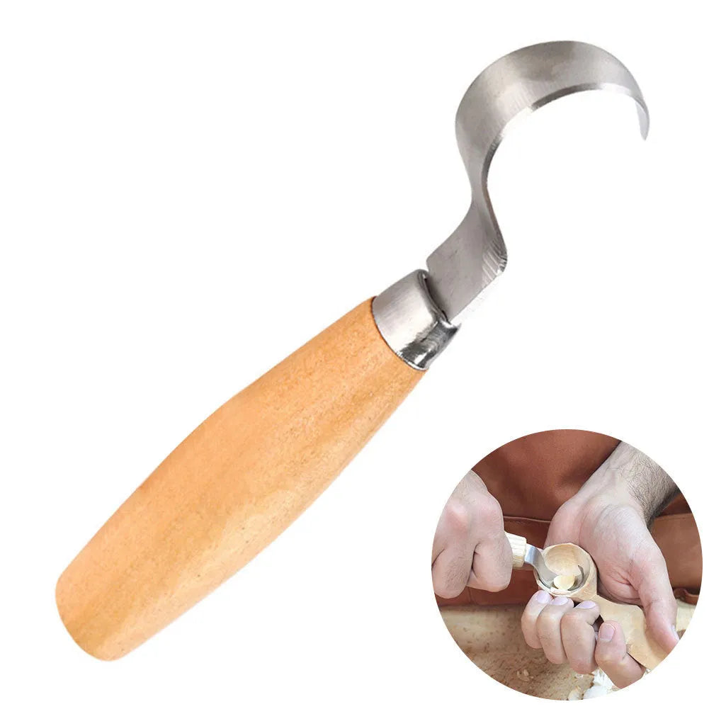 FastCraft spoon carving tool with stainless steel blade and wood handle for curve carving