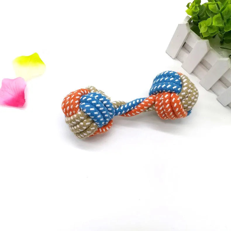Small dumbbell cotton rope dog toy in multicolour, 17cm length
