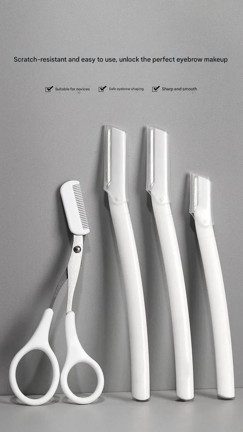 Eyebrow trimmer set with macro safety guard and compact plastic handle