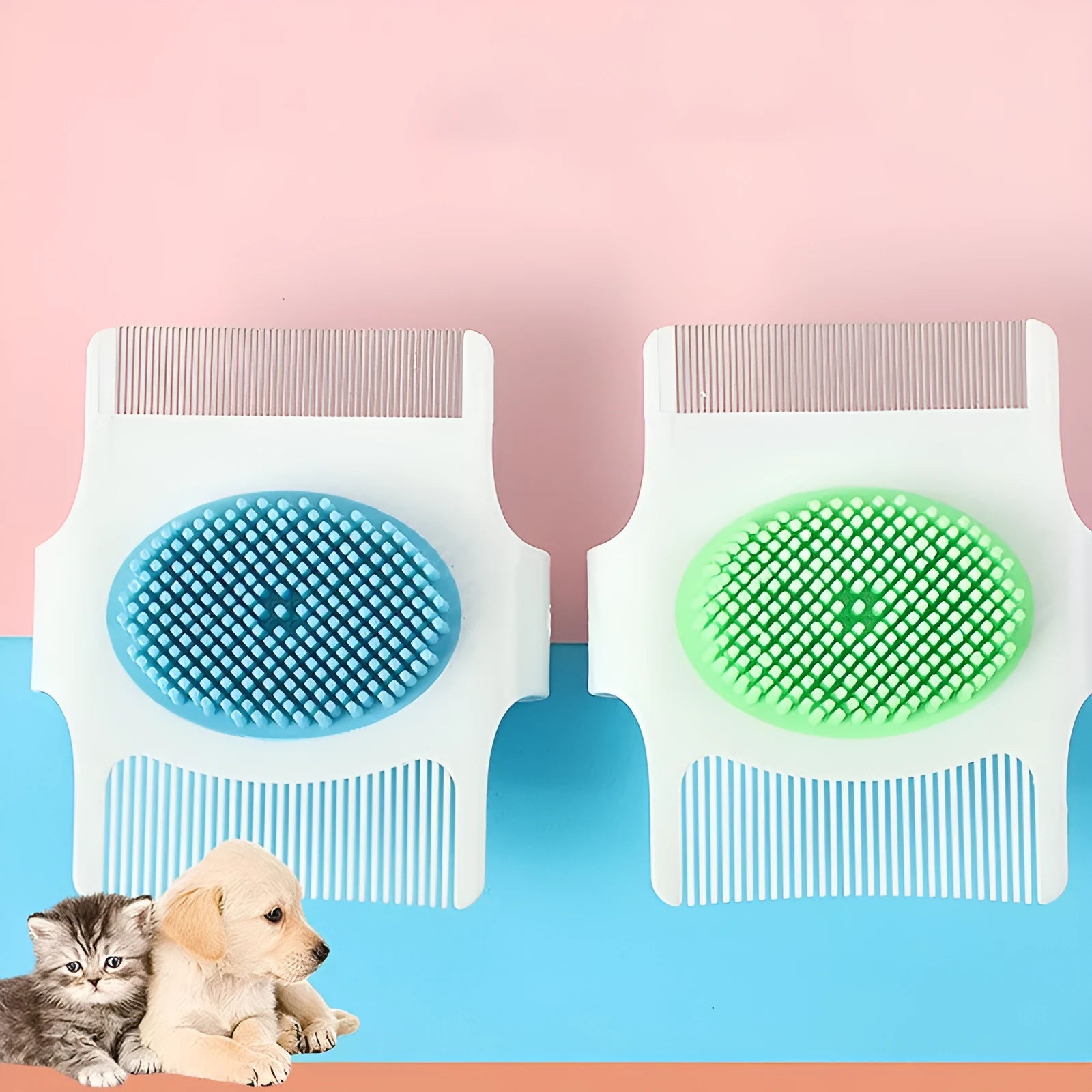 Blue multifunctional pet grooming comb with floating hair removal mechanism for dogs