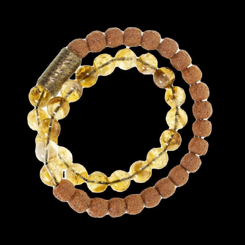 Personalised natural colour LCD double circle bracelet showing custom message on citrine display