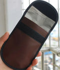 Black microfiber Faraday cage bag for blocking car key and RFID signals, size 13.5x9.5cm.