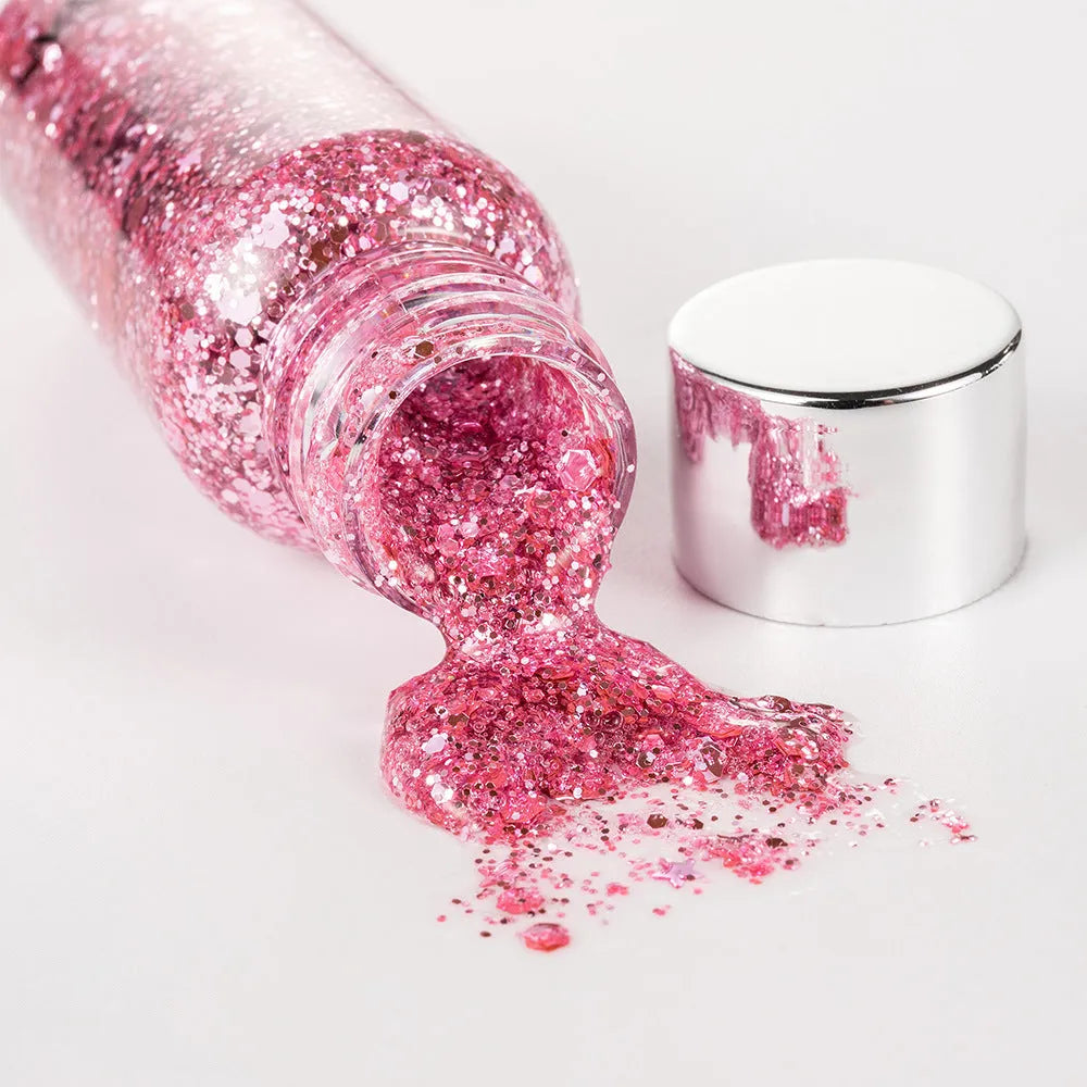 Glitter body gel jar 30g with chunky sequins and laser colour shift on a white background