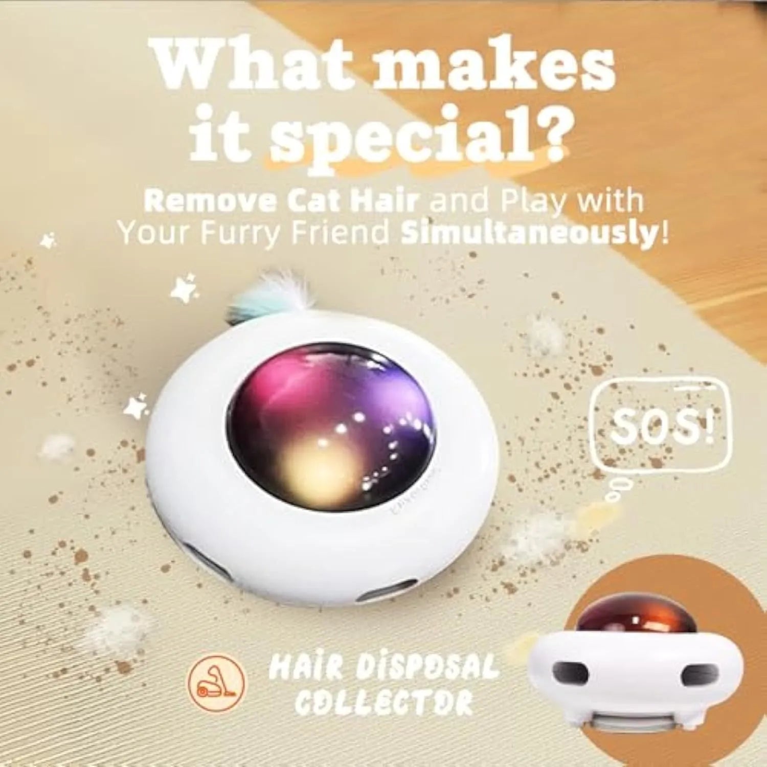 White 4 Angels UFO automatic interactive cat toy with feathers and LED lights