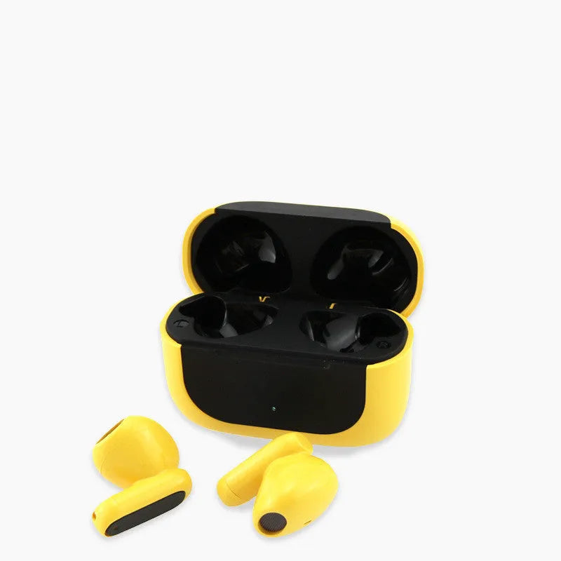 Jerry cartoon wireless Bluetooth headphones in black, white, and yellow colours with earplug design