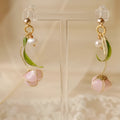 Handmade lily winding resin ear studs, 4.5cm floral drop earrings, colour as shown